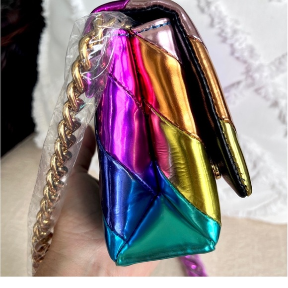 KURT GEIGER Liquid Metallic Patent RAINBOW Crossbody Clutch LARGE EAGLE HEAD - Picture 10 of 16